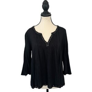 Denim & Supply Ralph Lauren Black Eyelet Grommet V-Neck Gauze Tunic Top - Medium